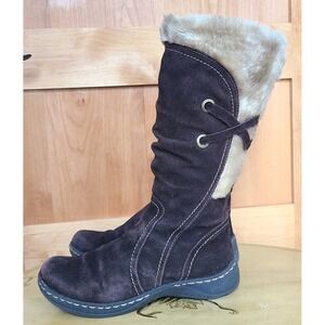 Bear Traps EU 39 US 8 Brown Suede Faux Fur Tall Flat Boots Cozy Scandi Winter